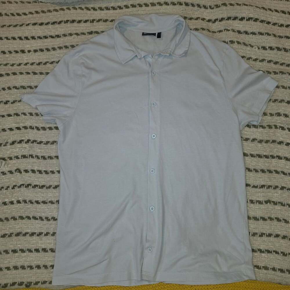 ASOS Design Light Blue Short Sleeve Button Down Collared Shirt Size L
